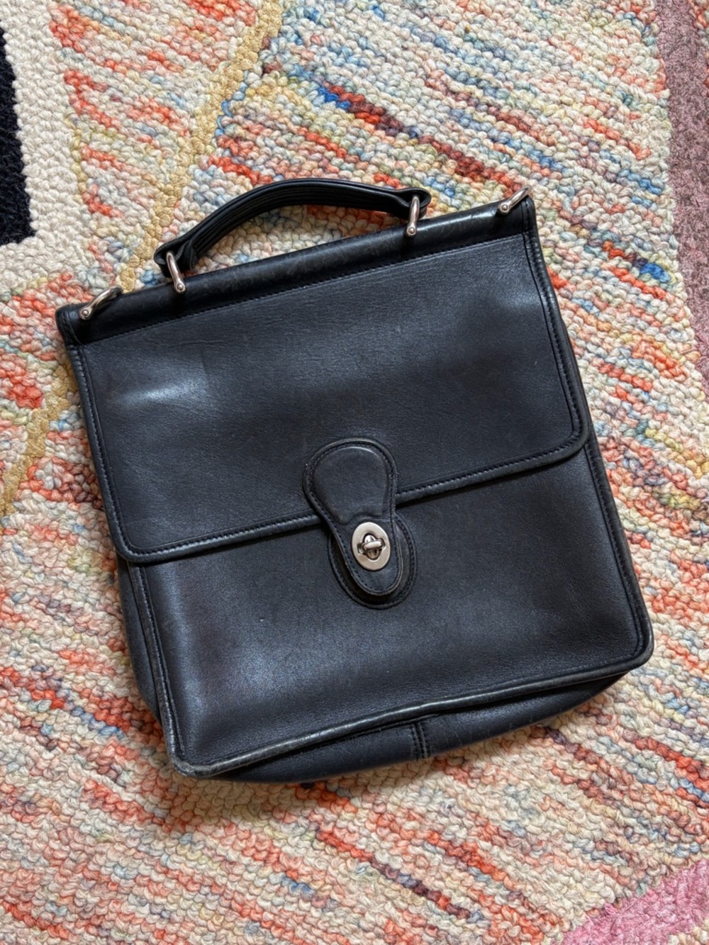 Coach Black Leather Top-Handle Bag with Turn-Lock